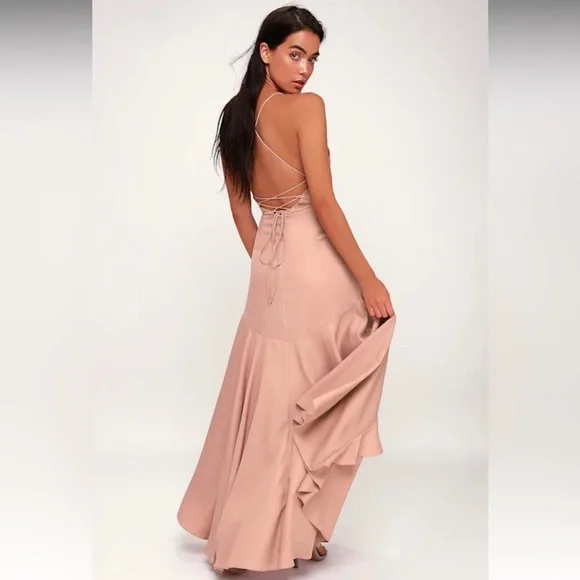 Selmah Mauve Ruffled Lace-Up Maxi Dress size Small - Picture 2 of 3